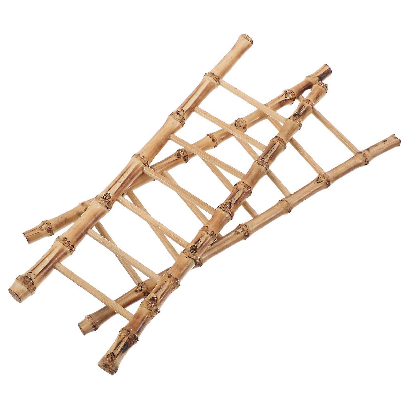 ミニチュア造園用ミニラダーガーデンオーナメント2個、DIY装飾用の小さな竹製家具アクセサリー