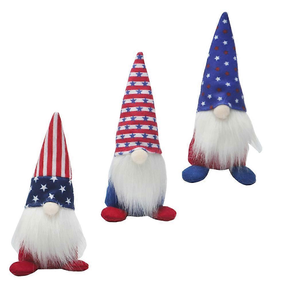 3pcs American Patriotic Gnome Doll Decorations Handmade Striped & Star Pattern Hat Home Adornments for Desk & Window Display