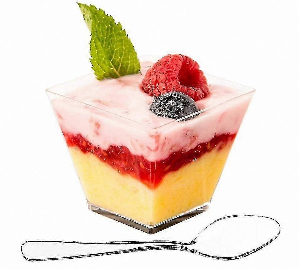 50-Pack 60ml Square Dessert Cups with Integrated Spoons for Snacks and Treats