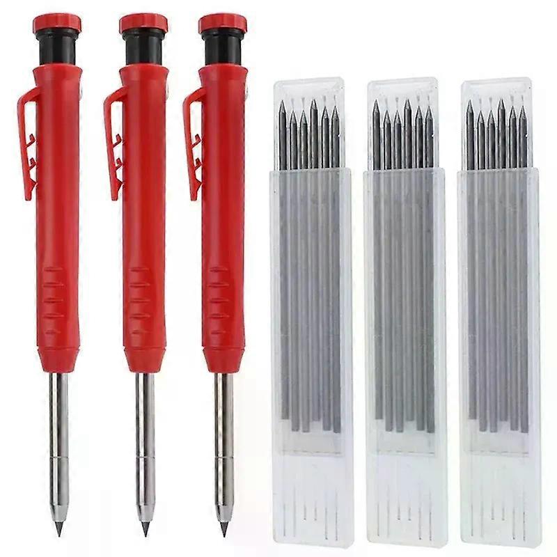 Solid Carpenter Crayon Set with 7 Refill Wires, Built-in Sharpener, Deep Hole Pencil Automatic Marking Tool Markers Pens