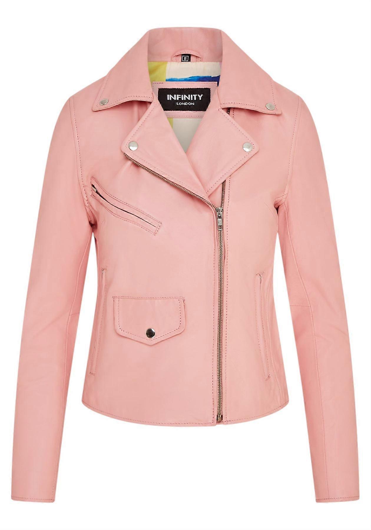 Womens Baby Pink Leather Biker Jacket Classic Brando Moto Real Leather Ladies Jacket