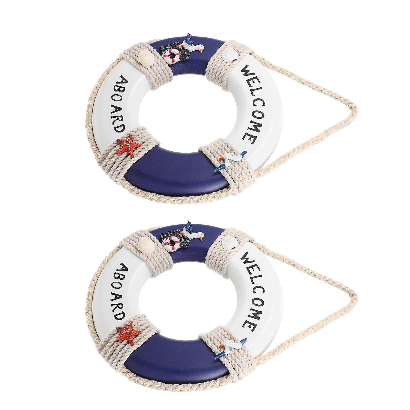 Navy Synthesis Material Wooden Swim Ring Decorations for Home Bar Wall Decor 2Pcs