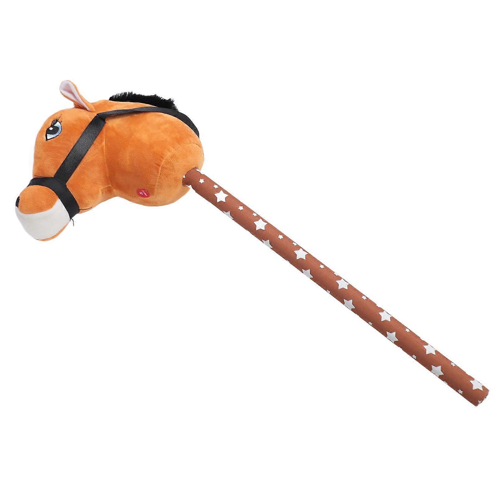 Stick Horse Plush Toy For Kids, Soft Plush, 2 Sound Effects, Button Eyes, Home Pretend Play Light Brown With Black Hair