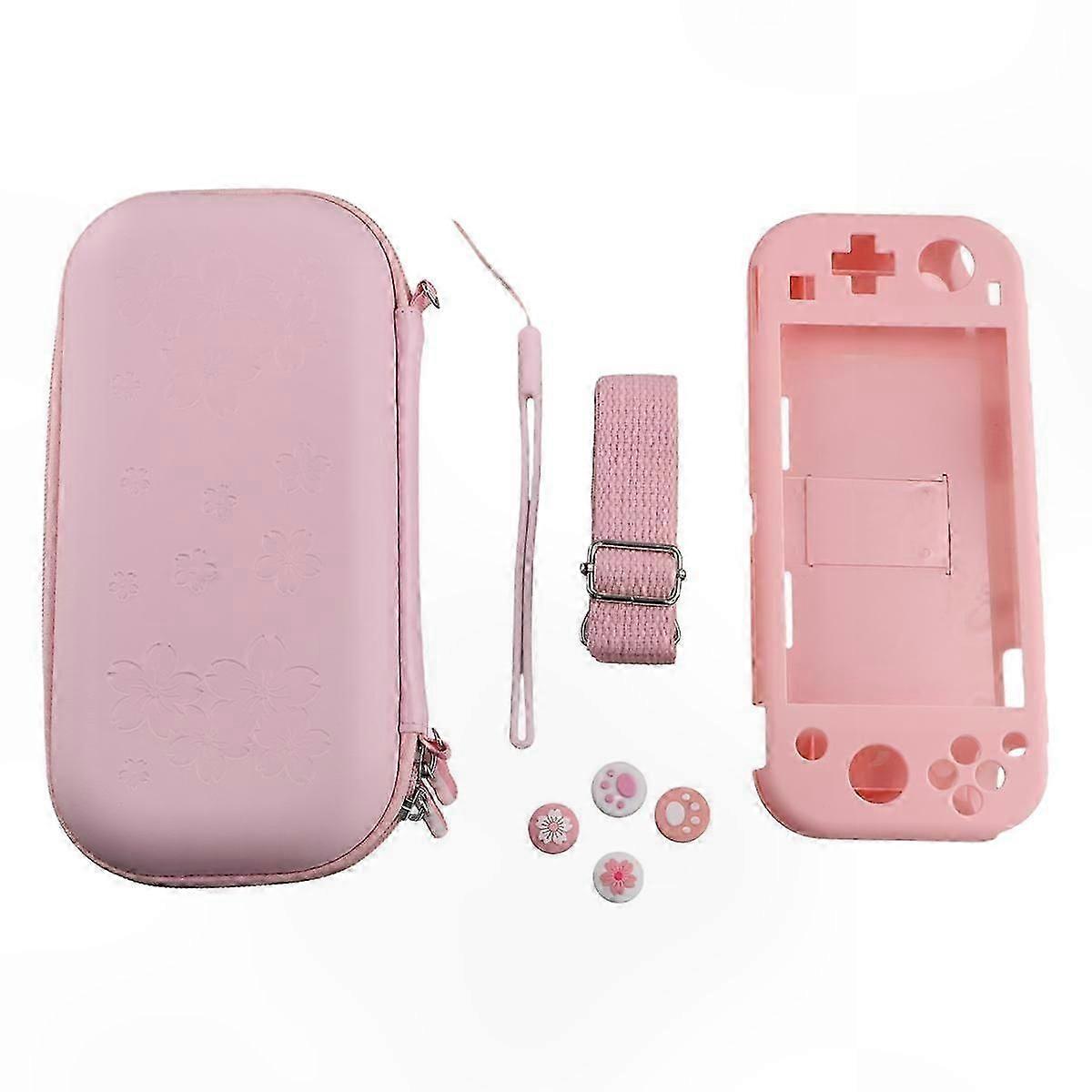 Pink Portable Storage Bag for Switch Lite, Lightweight Carrying Case with Organizer Compartments