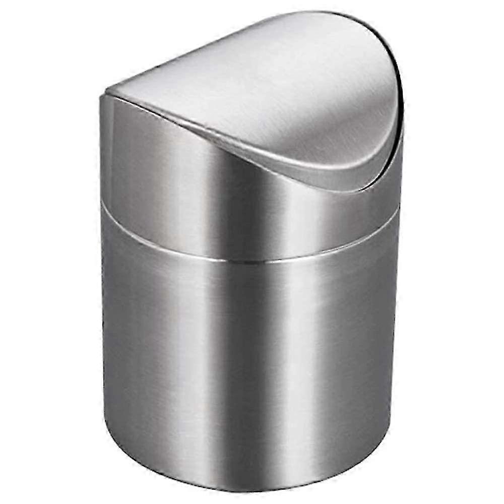 Mini Desktop Trash Can with Lid - Brushed Stainless Steel Swing Bucket for Small Spaces & Office Use