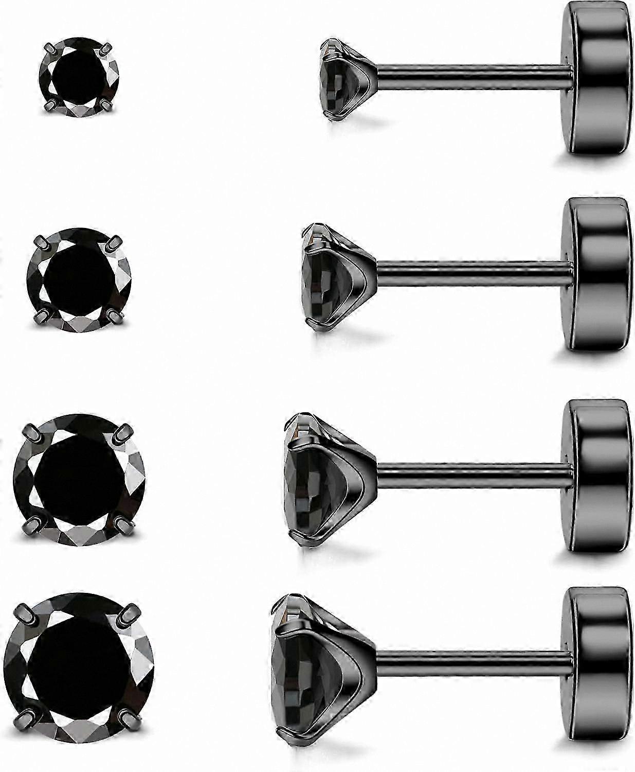 Titanium Hypoallergenic Earrings for Cartilage - 4 Pairs Flat Back Studs with Screw-On Design for Men & Women