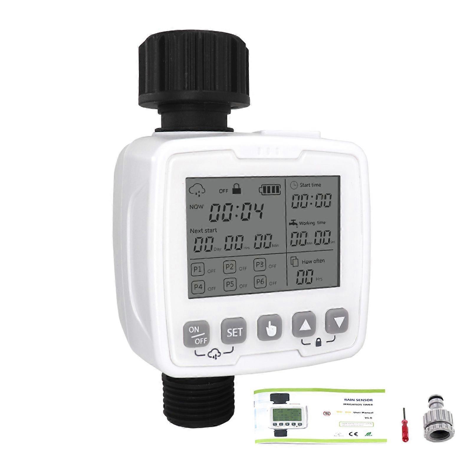Intelligent Auto Irrigation Timer IPX5 Waterproof Intelligent Rain Sensing Large LCD Display 6 Groups Timing Programs Setting Outdoor Agricultural Irr