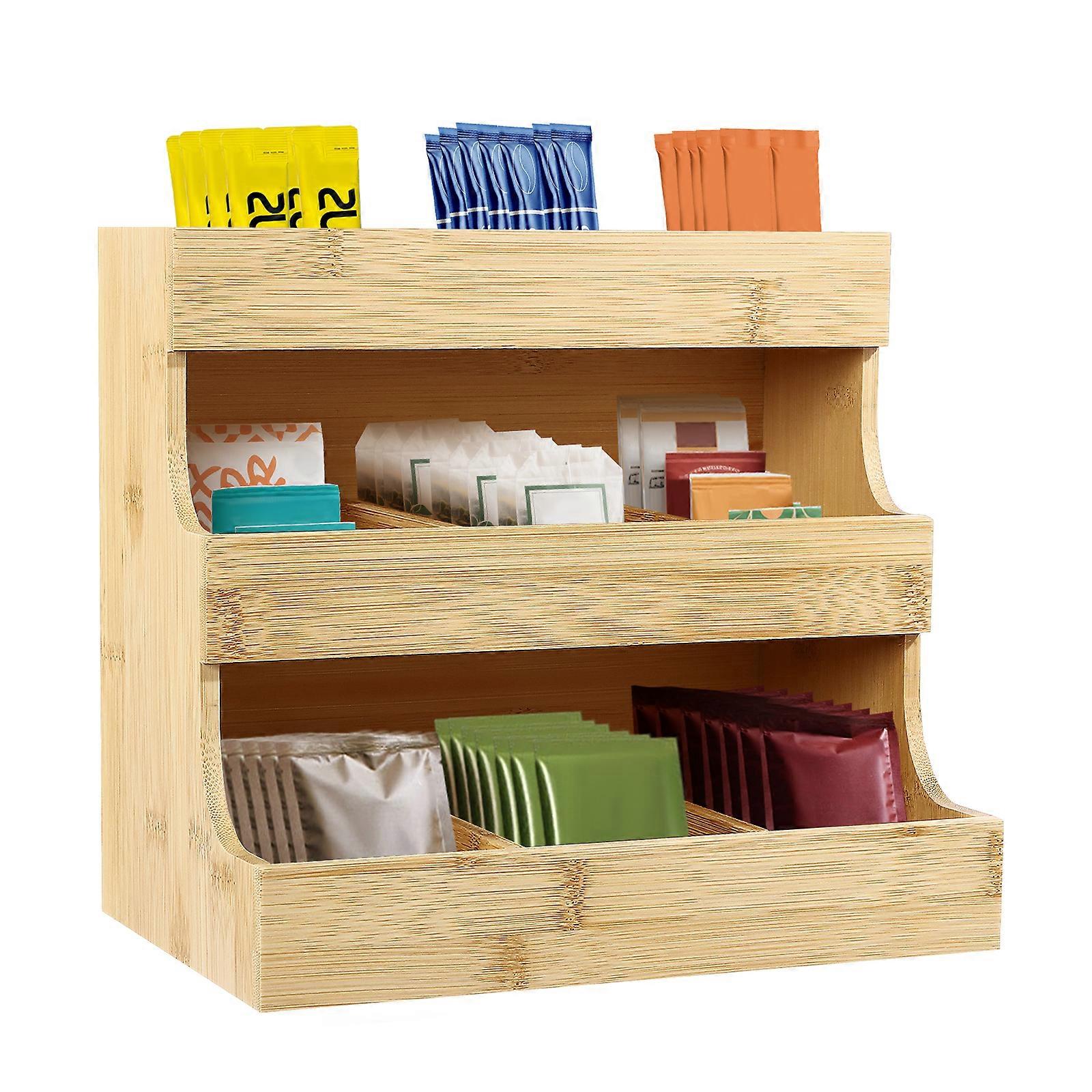 Bamboo Tea Bag Organizer 9-Compartment Tray for Kitchen/Office Storage