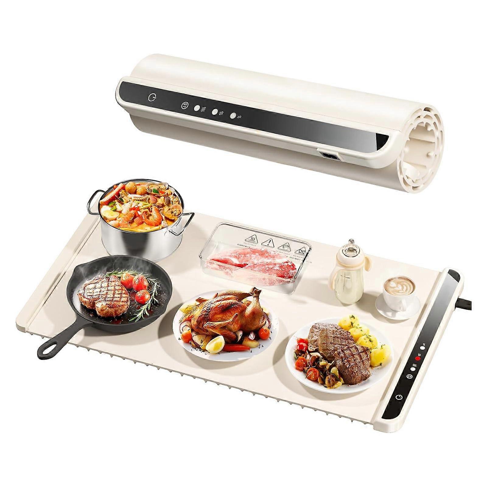 Warming Mat for Food, Electric Warming Tray for Buffets, Parties and Home Daily Use, Heats Fast in 10s, Portable, Timed Function for Family, White