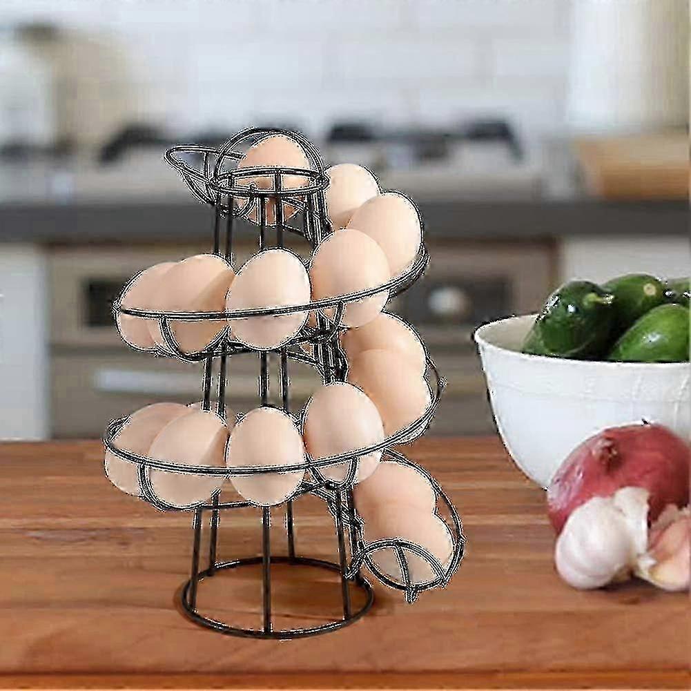 Spiral Egg Storage Rack for Kitchen, 18-Egg Capacity, Black, Space-Saving Design