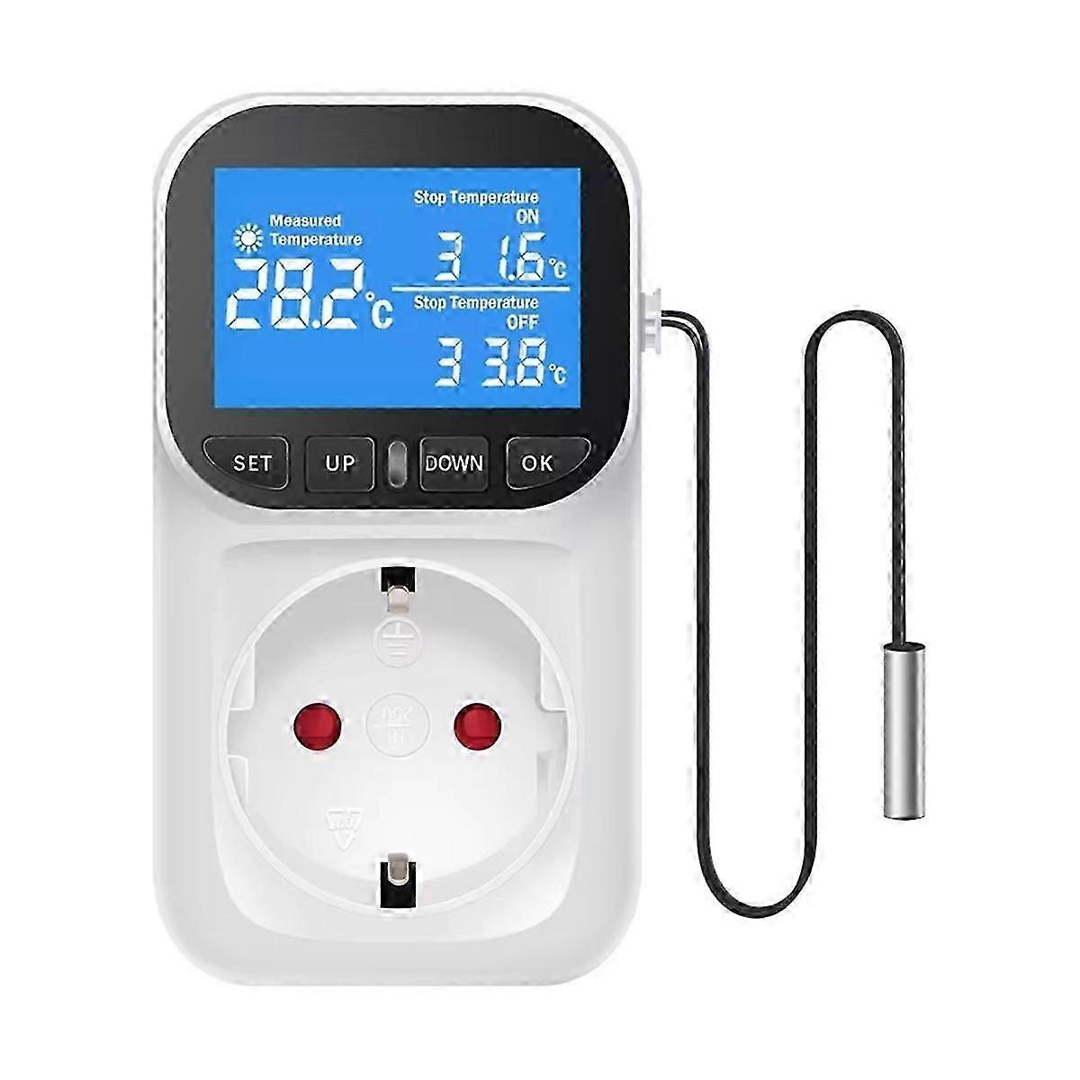 Digital Temperature Controller Socket Outlet Thermostat with Time Sensor Probe Heating Cooling Switch 16A EU Plug