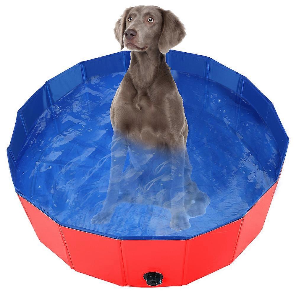 Foldable Pet Bath Pool for Dogs Cats, Red, Size M 80cm
