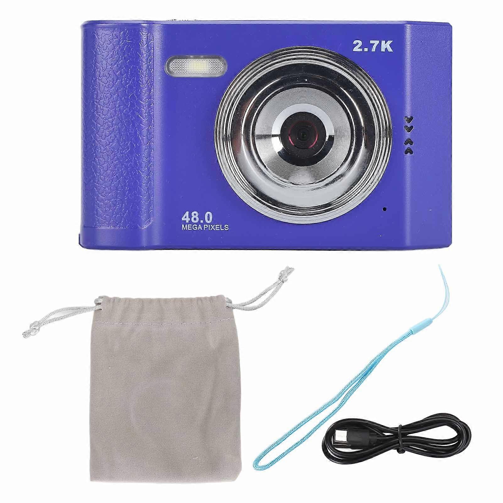 Digital Camera 48MP 2.7K HD 8x Zoom Compact 2.8 Inch IPS Display Auto Focus Anti Shake Digital Pocket Camera for Selfies Traveling Recording Life Blue