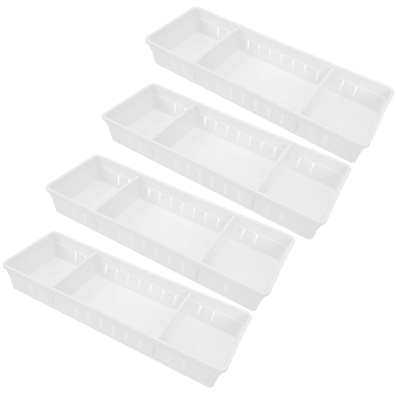 Drawer Storage Case Plastic Box for Kitchen Organization 4Pcs White PP