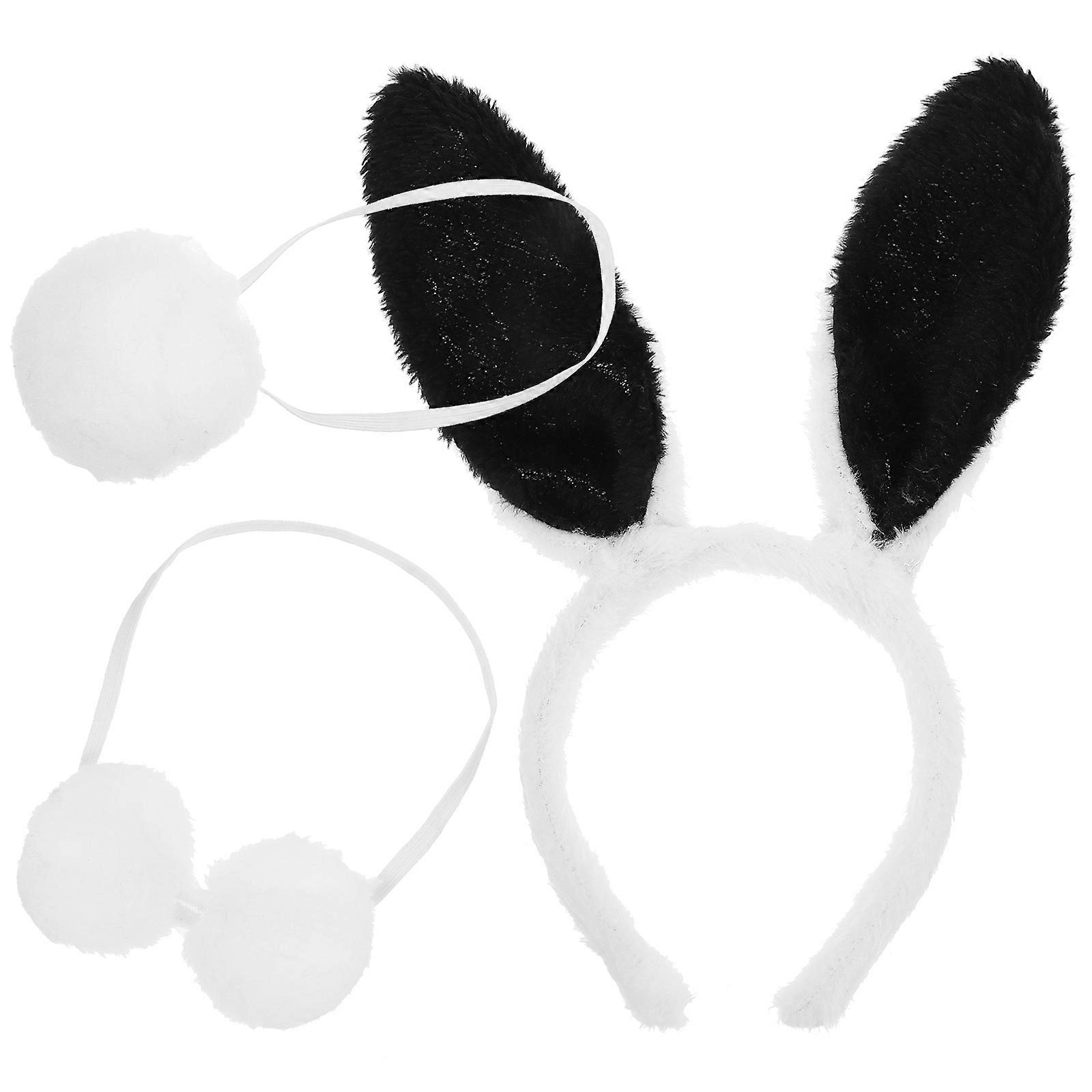 Black Rabbit Ears Costume Set Adult Performance Props Bow Tie Tail 3Pcs