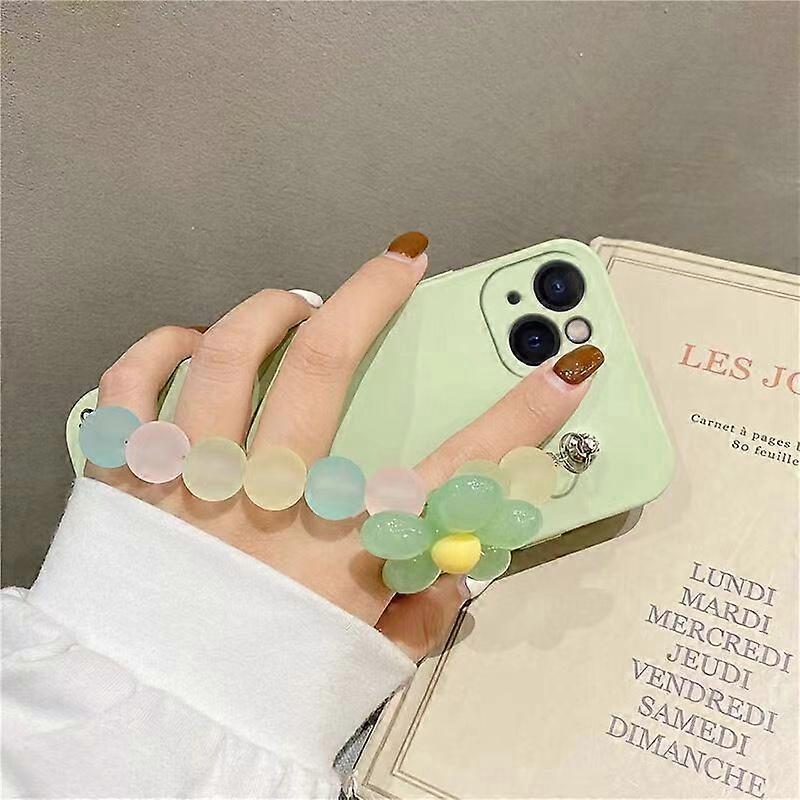 Liquid Silicone Case for iphone 14 11 12 Pro Max MiNi 13 XR X XS 7 8 plus SE Colorful Round Bead Flower Phone Chain Soft Cover