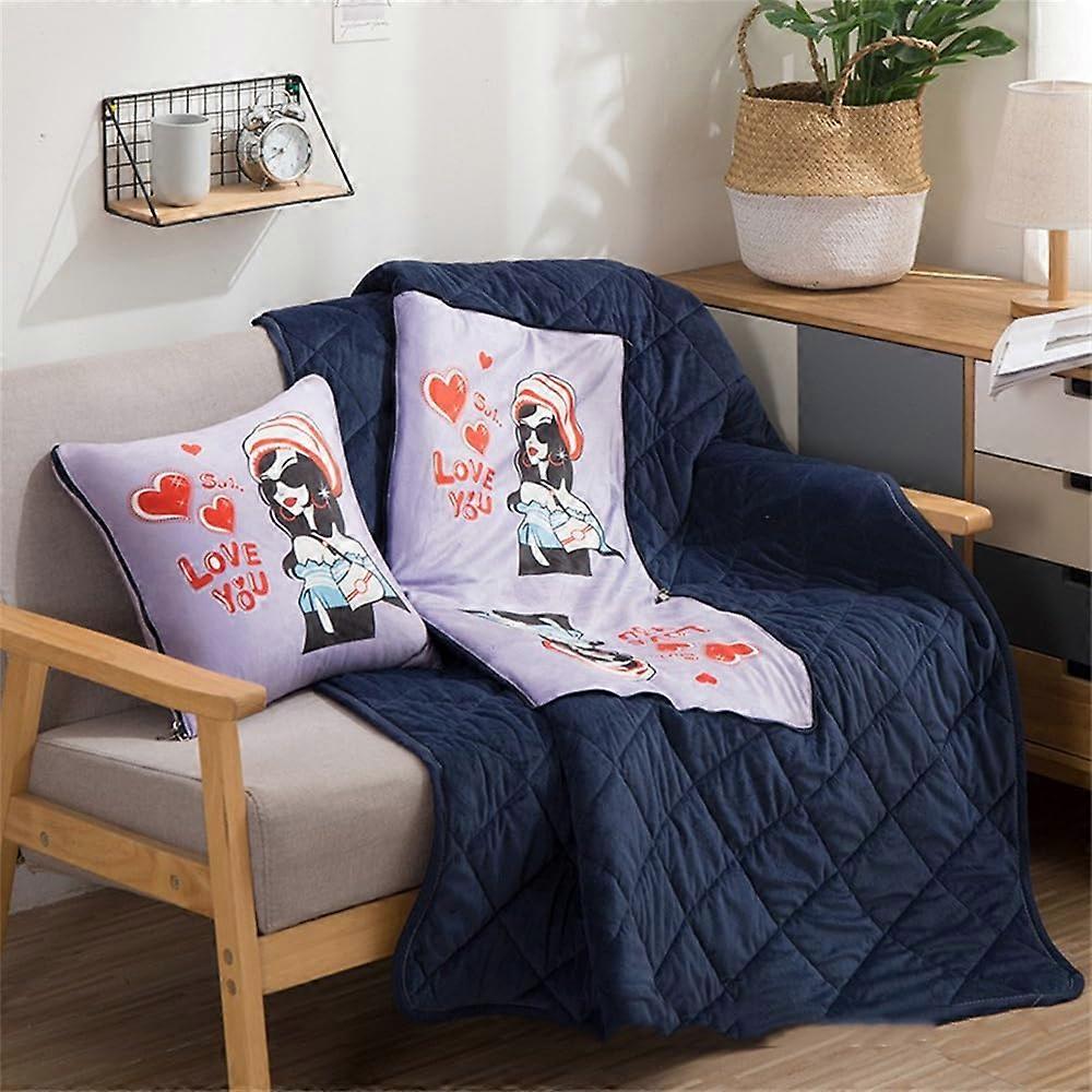 Travel Blanket and Pillow 2 in 1 Coral Fleece, Soft Warm Foldable Blanket 100x150 cm, Reversible Sofa Bed Cushion