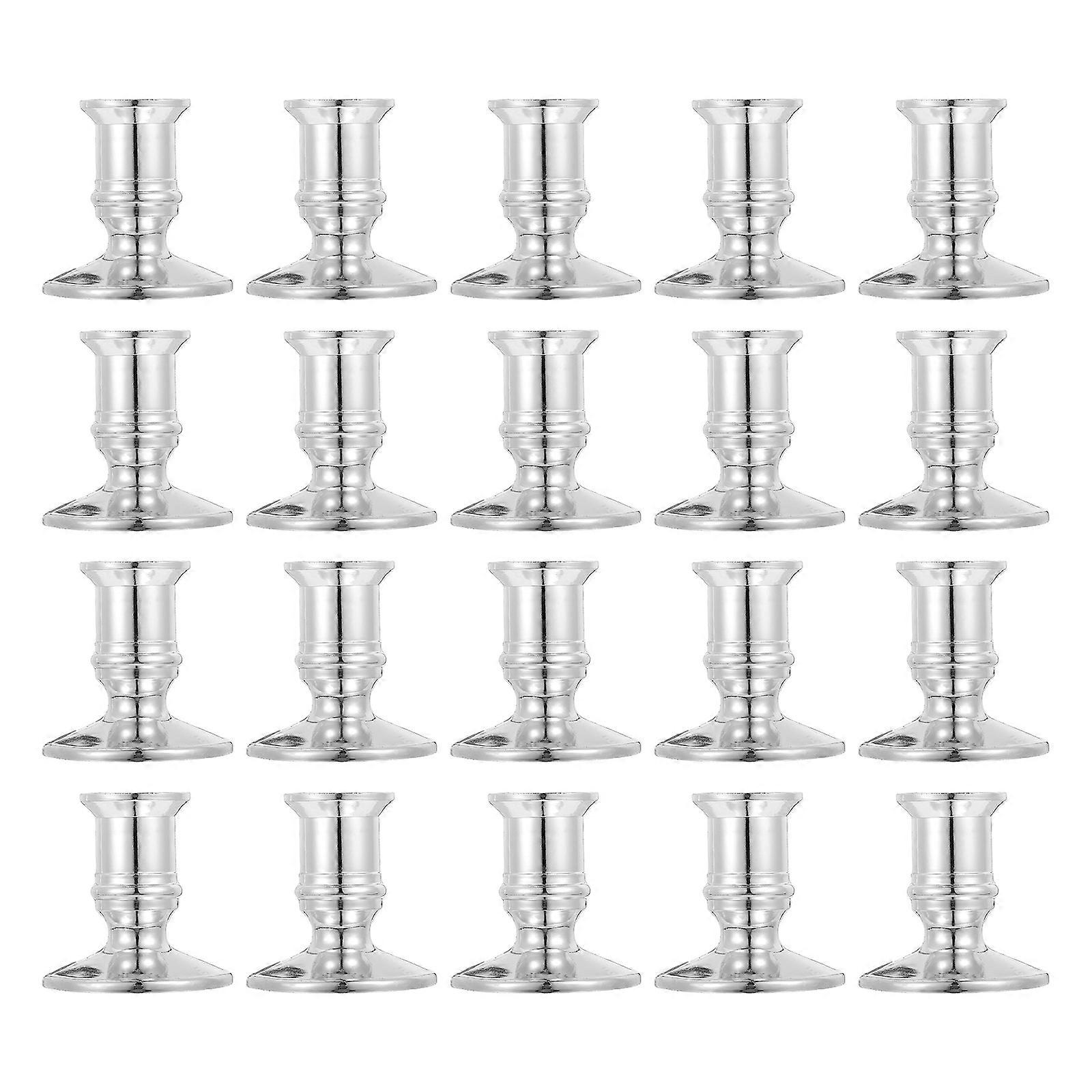 Silver Plastic Candle Holders for Traditional Dinner Candlestick 80Pcs