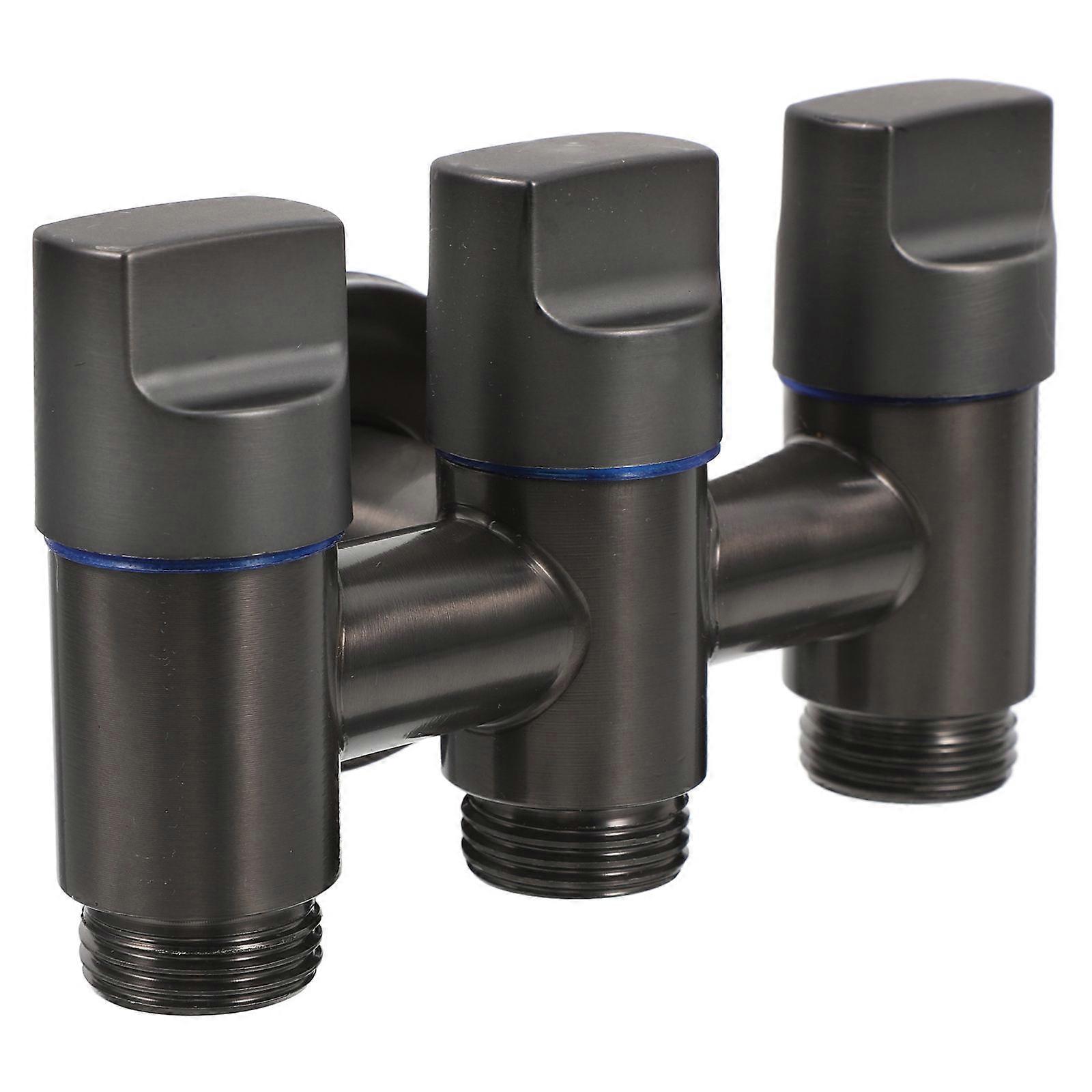 Three Way Faucet Control Valve 2Pcs Hose Connector For Bathroom Installation Dark Grey Precision Machining Water Flow Control