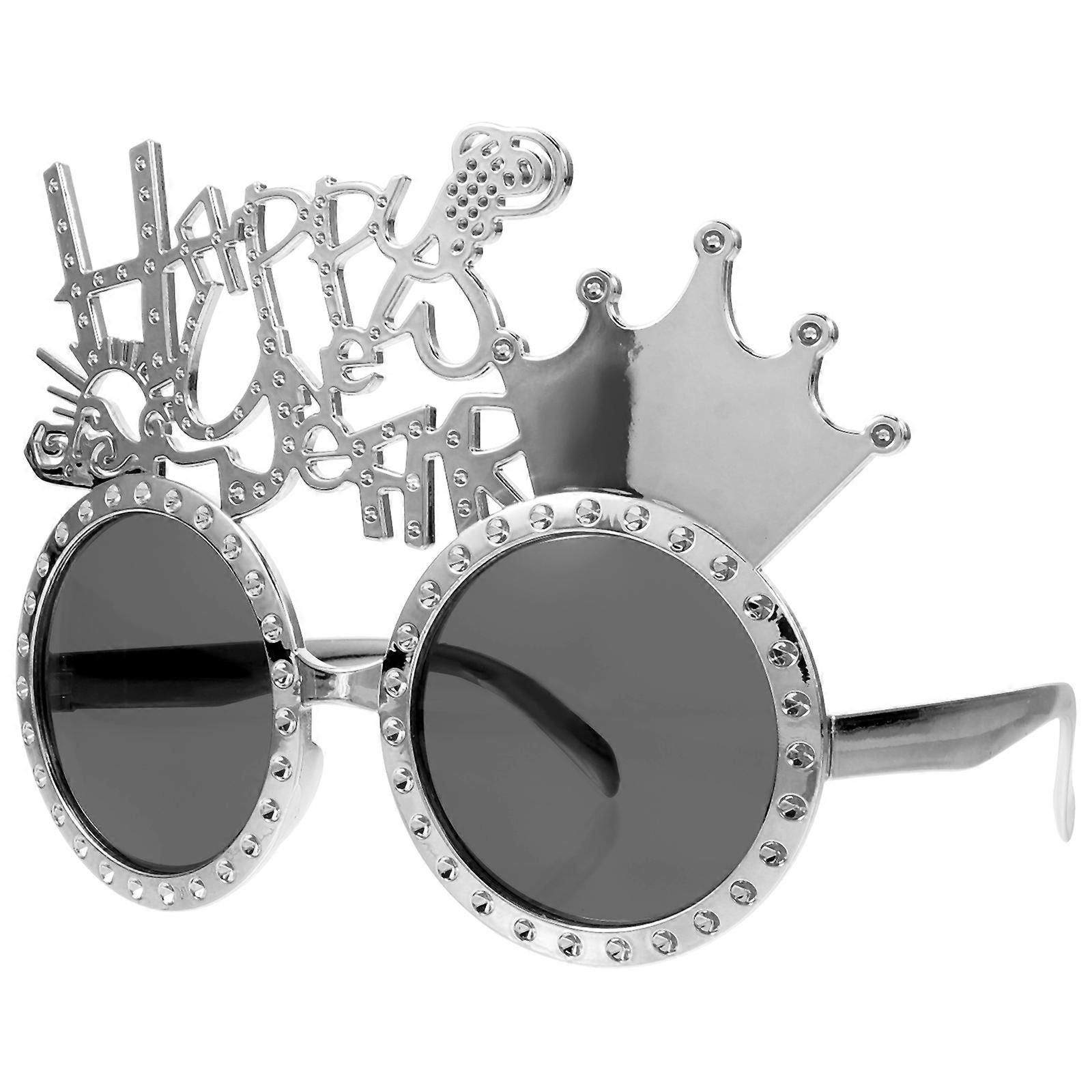 Happy New Year Eyeglasses for Celebration 3Pcs Silver Plastic