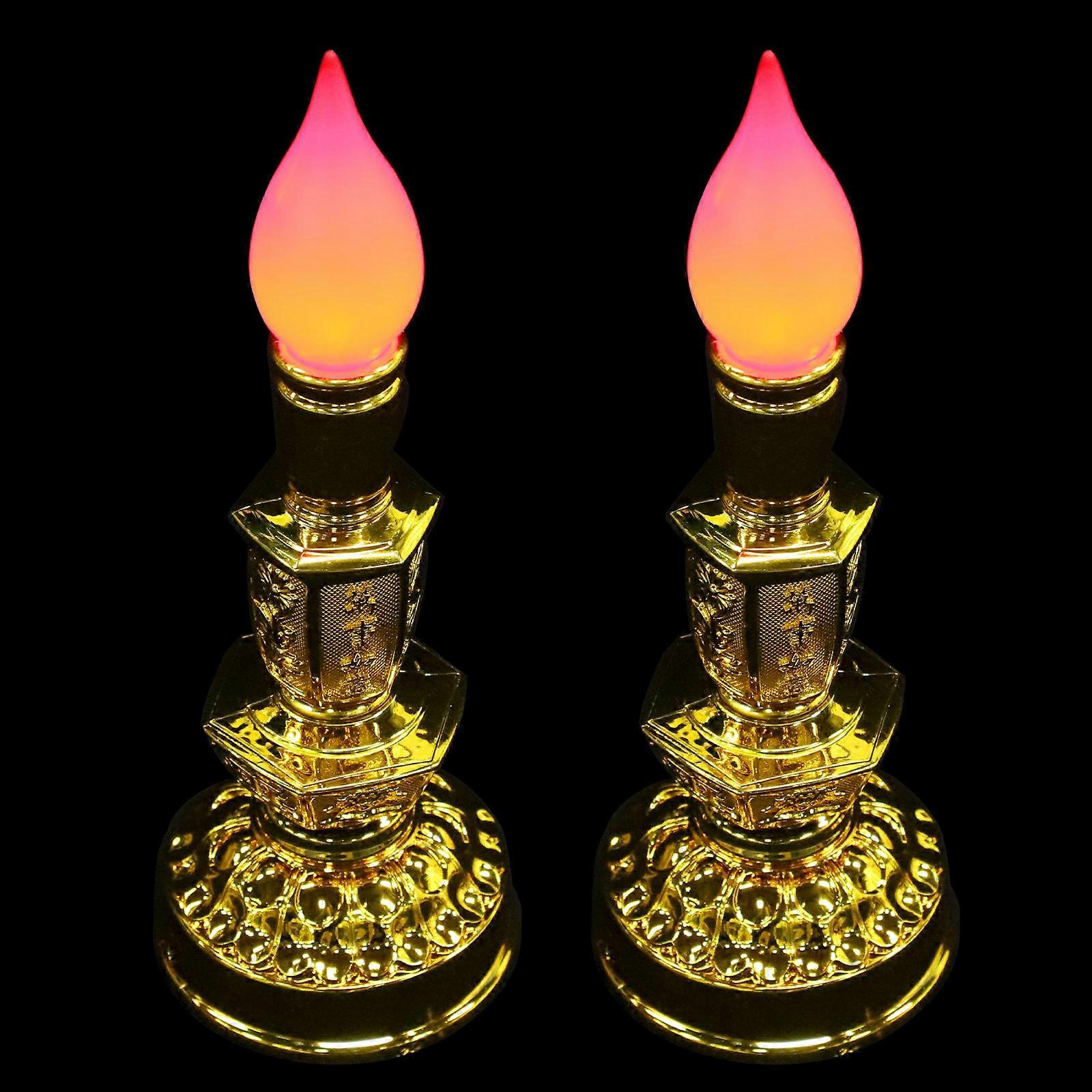 Creative Sacrifice Candle Lamp 2Pcs Simulated Candle For Home Decoration Featuring Red Plastic Design Ideal For Tabletop Atmosphere Creation