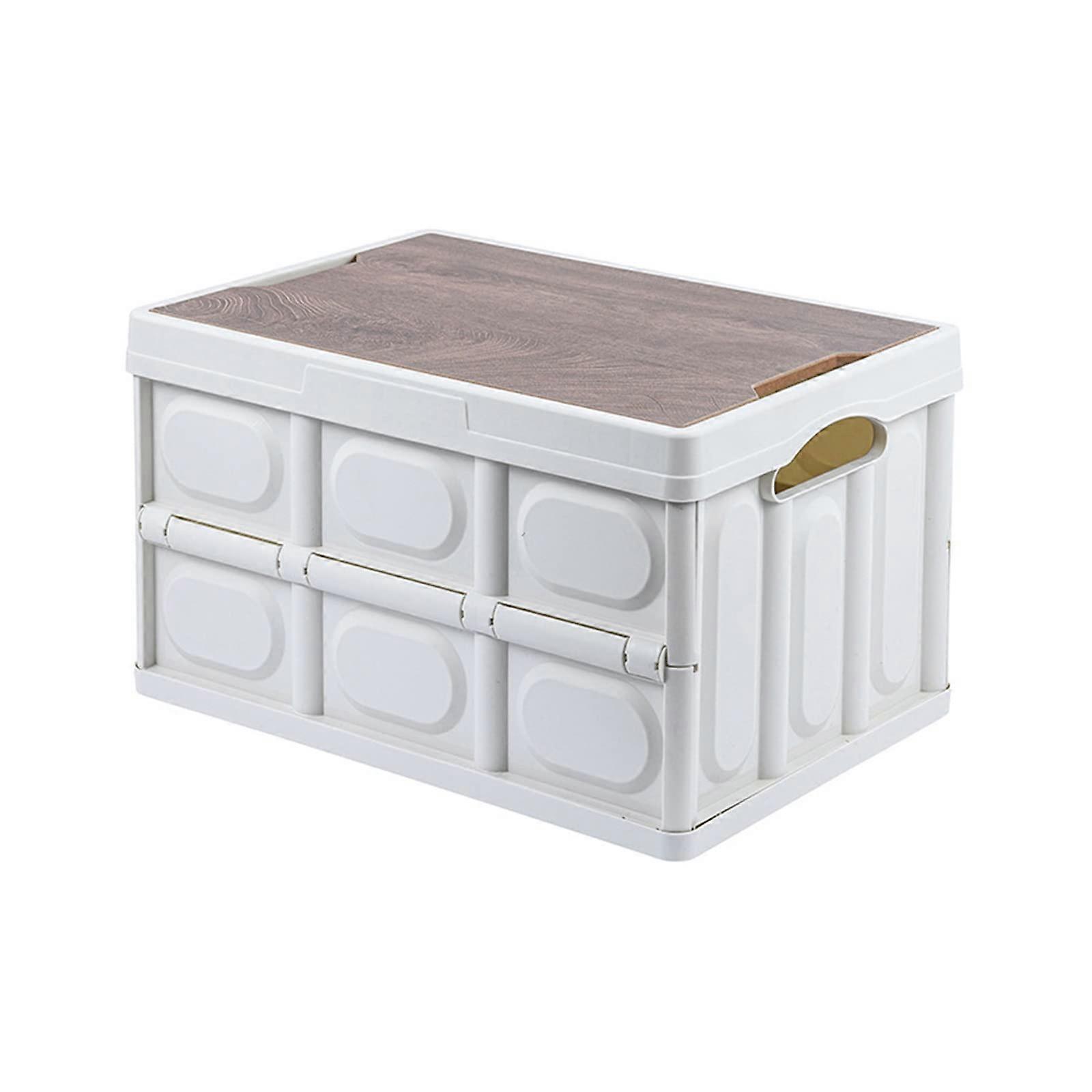 Camping Folding Box With Lids Plastic Foldable Storage Bin 52x35.5x29.5cm White Stackable