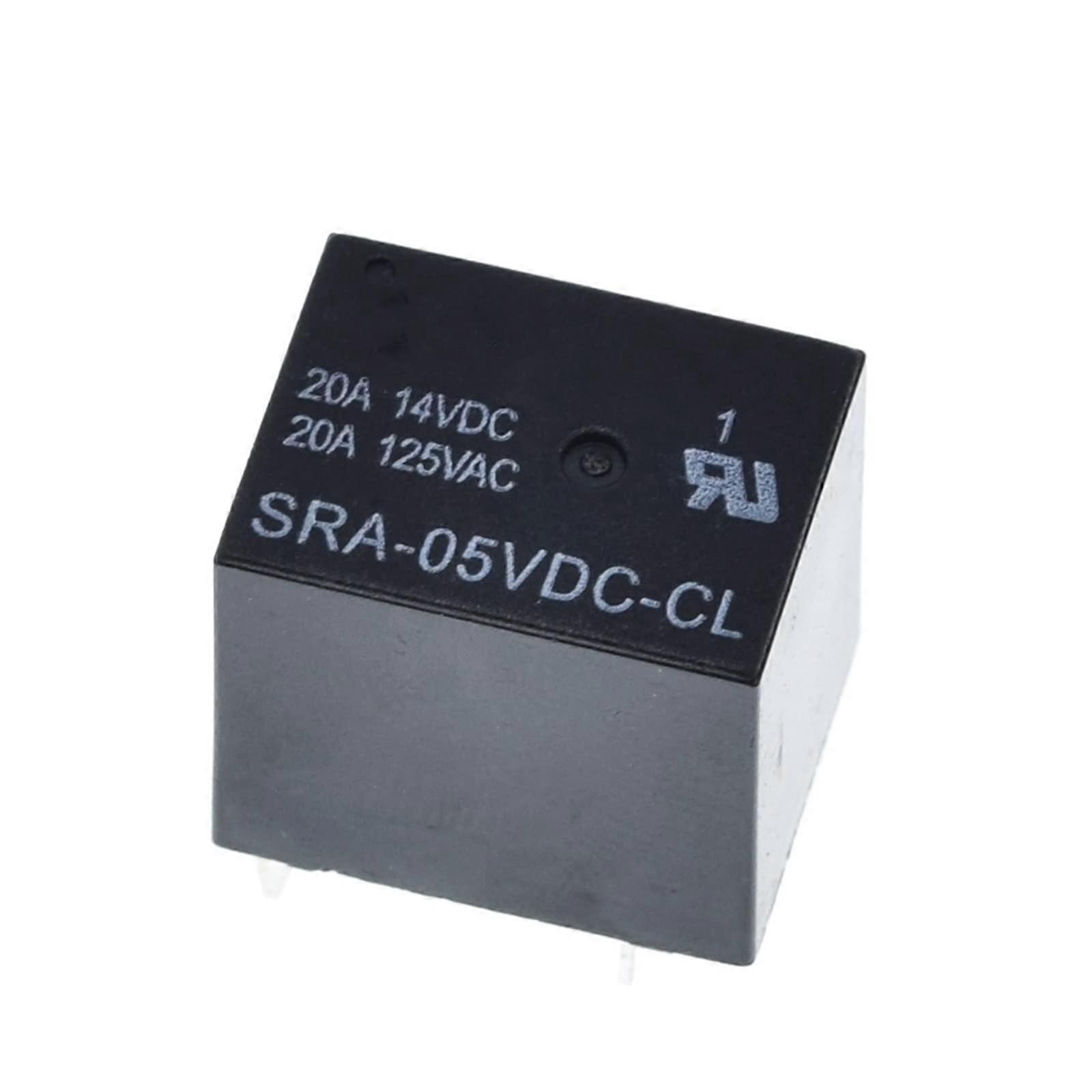 SRA05VDCCL DC Power Relay, 5V/12V/24V, 20A, 5Pin PCB Type, Black Automobile Relay, 10 Pcs