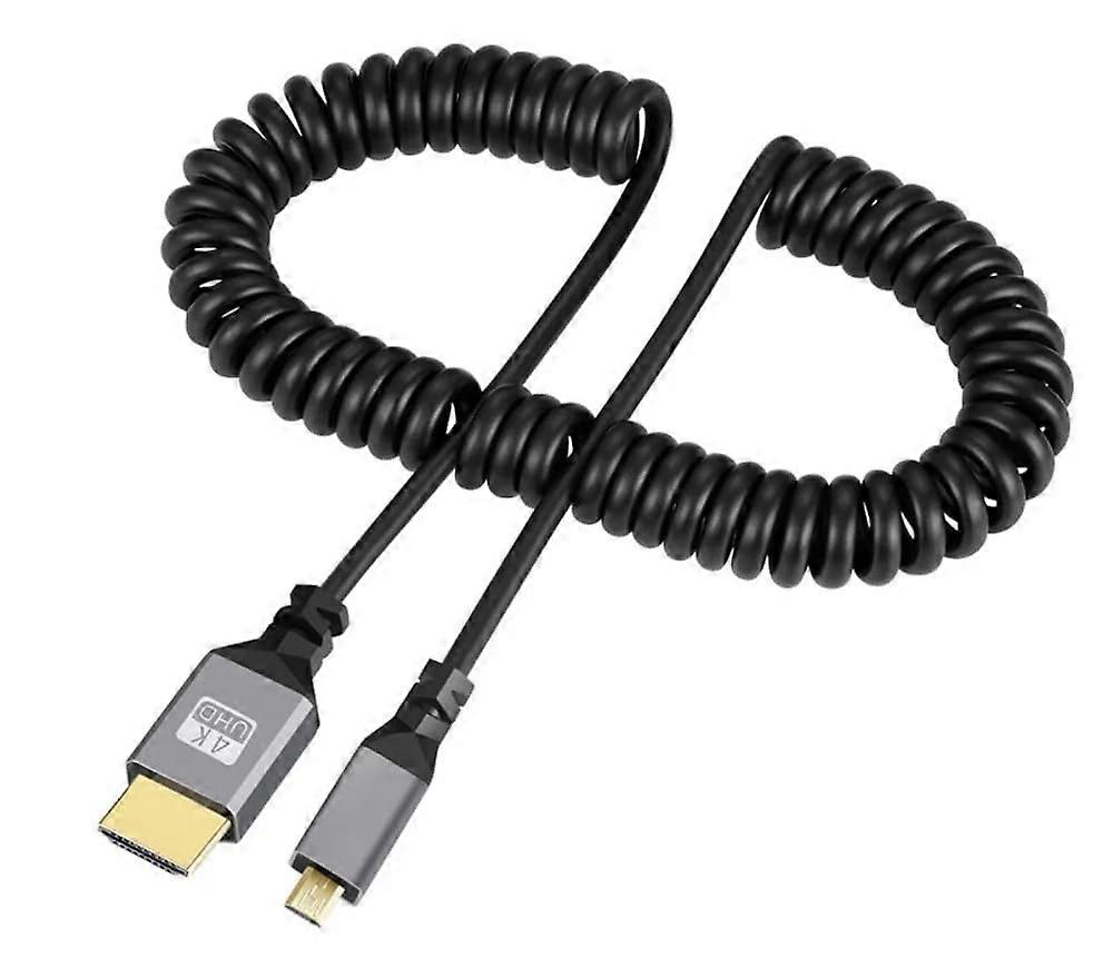 Micro HDMI To HDMI 2.0 Coiled Video Cable 4K 60Hz Extends To 2.4m Type D To Type A HDMI 2.0 Compatible