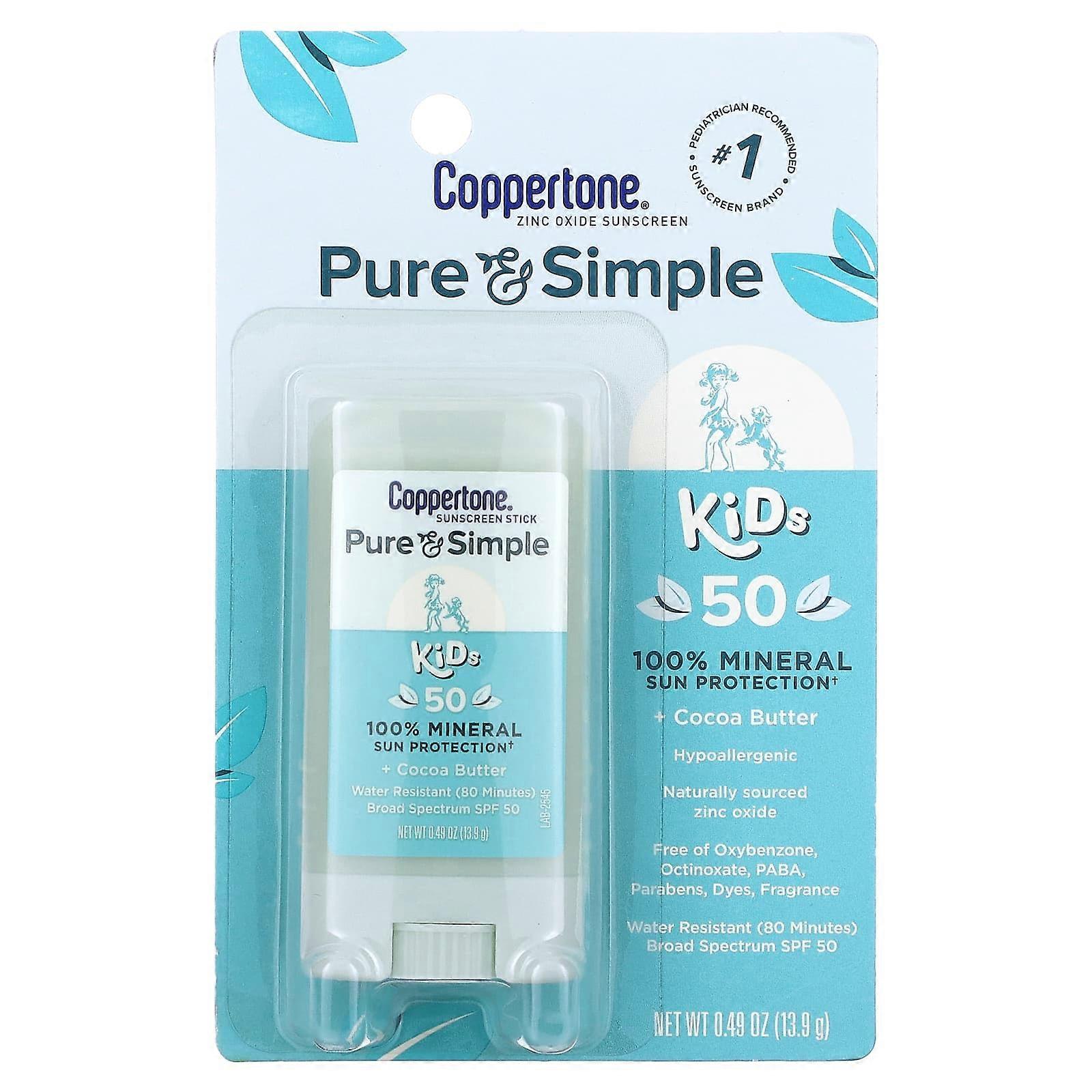Pure & Simple, Kids, Sunscreen Stick, SPF 50, Cocoa Butter, 0.49 oz (13.9 g)