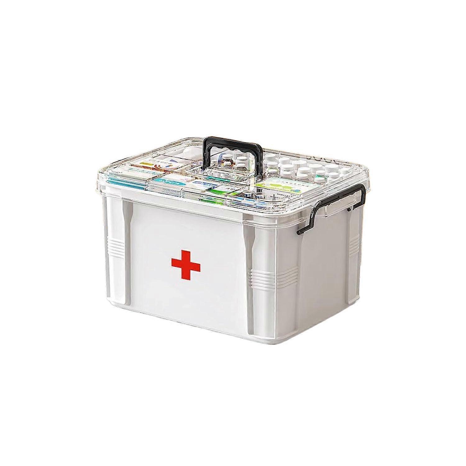 Medicine Storage Box Household Organizer Double Layer First Aid Box Multi Grid Portable With Lid WhiteS Home Cabinet