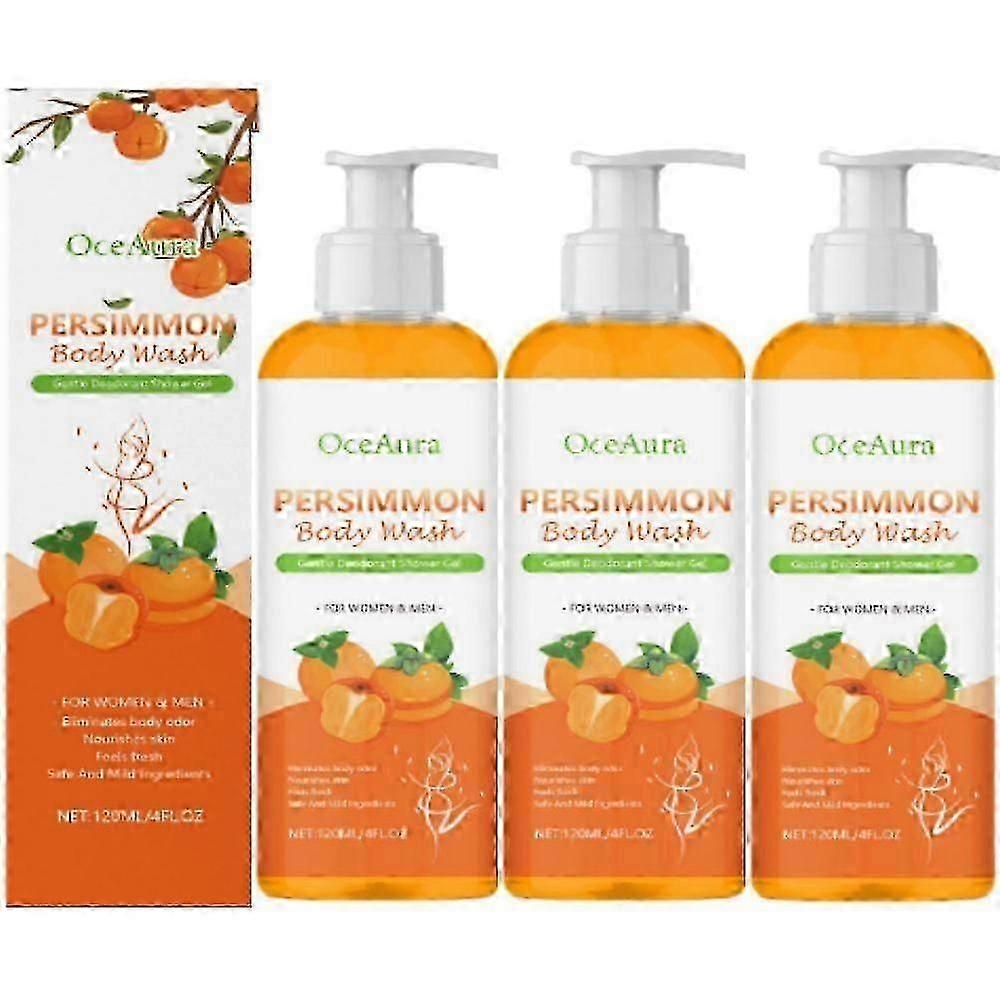 1-3X Gel douche au kaki pour le contrôle des odeurs corporelles, élimine les odeurs corporelles, nourrit la peau