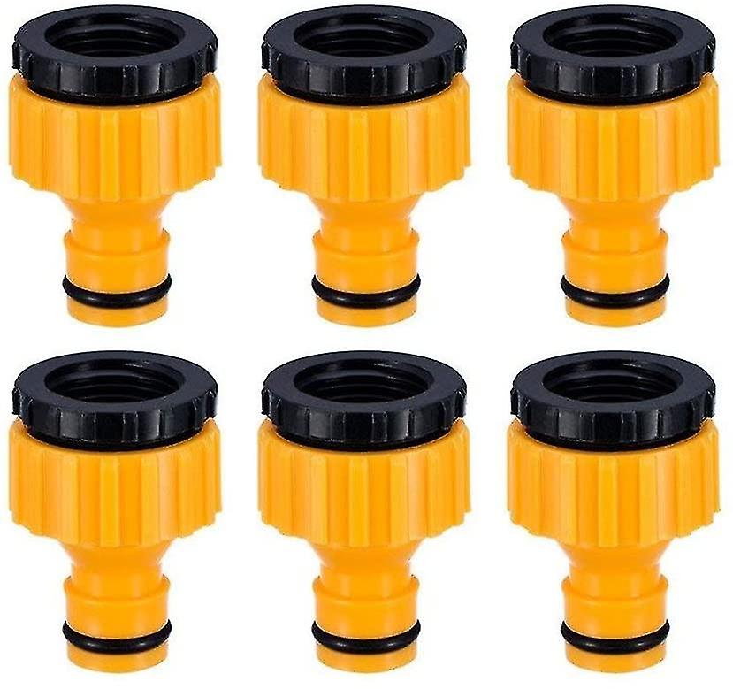Plastic 3/4'' And 1/2'' 2in1 Hose Nozzle Threaded Flow Tap Connector Threaded Faucet Adapter 6 Pack,yellow