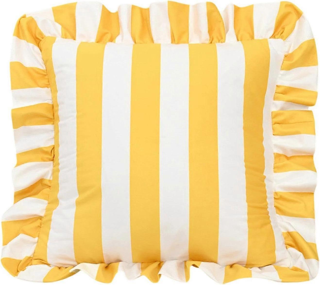 Striped Velvets Cushion Cover With Ruffled Edges, Soft Polyester, Square Throw Pillow Case, Sofa Bed Cushion Cover