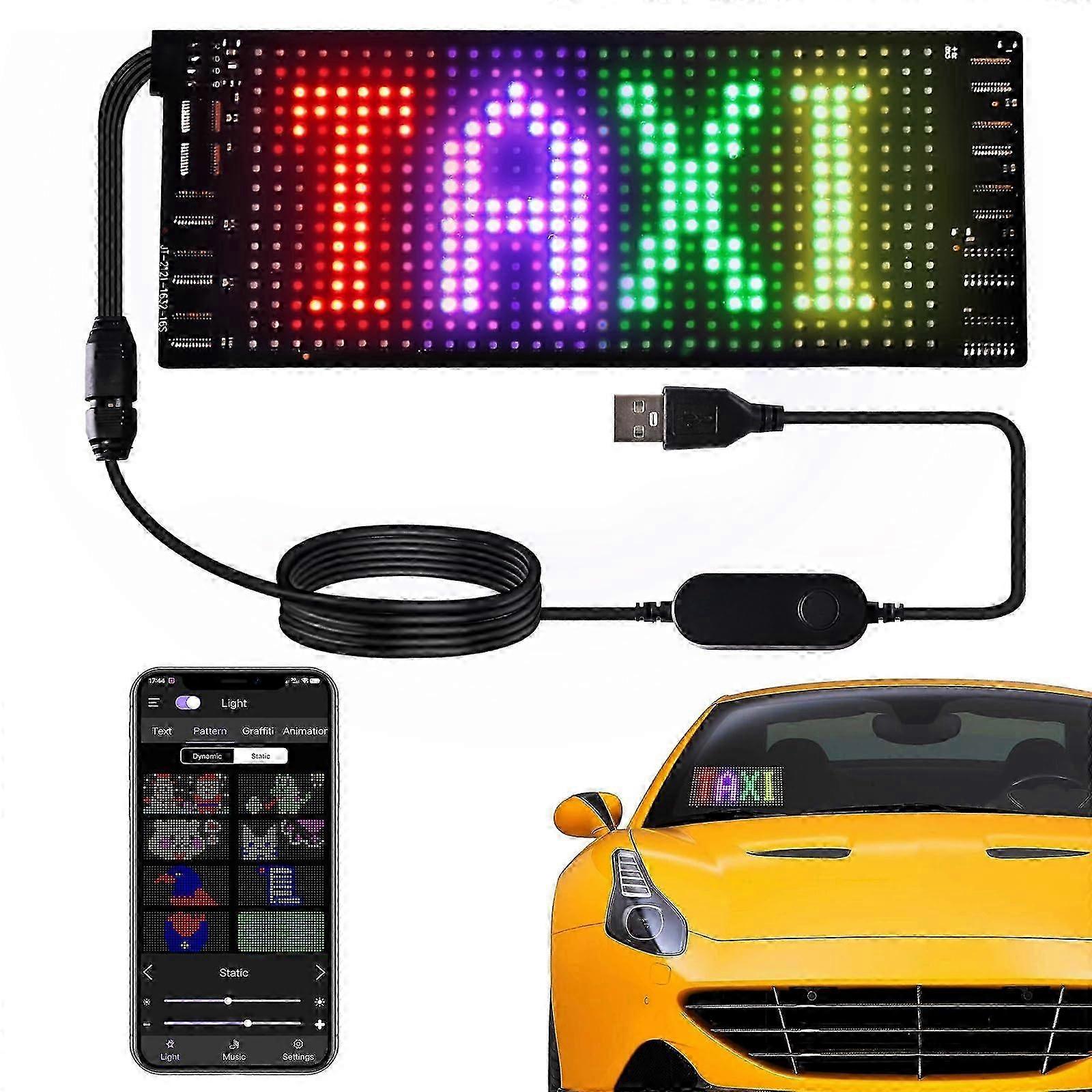 Bluetooth App Control LED Car Sign, Programmable Flexible USB 5V LED Matrix Panel for Custom Text and Scrolling Animation for Decor