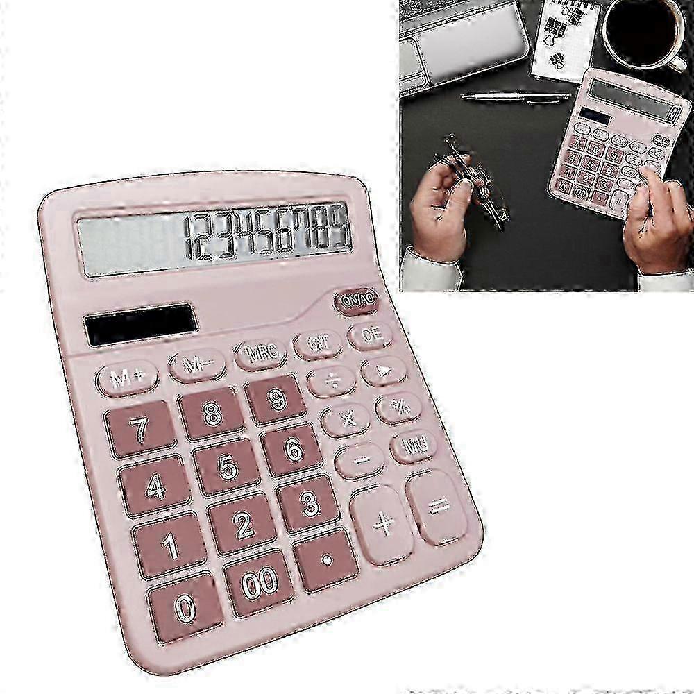 Solar dual power supply large display calculator - pink - 1 piece miao4