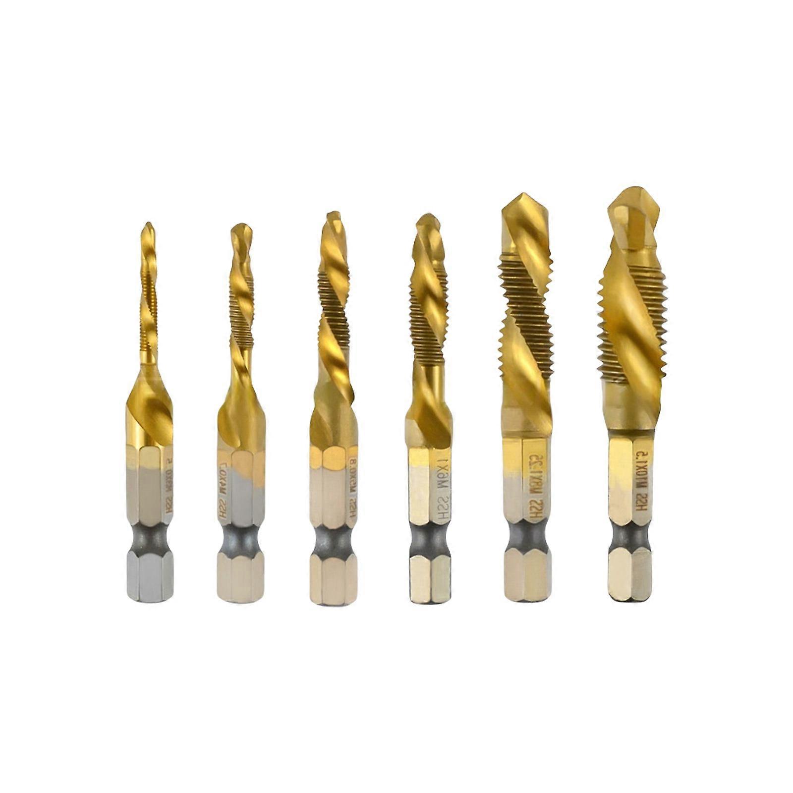 Spirals Tap Drill Bit Tool With 1/4 Hexagonal Shank Screw Thread Tap Drill For Automotive And Furniture Assembly  gold