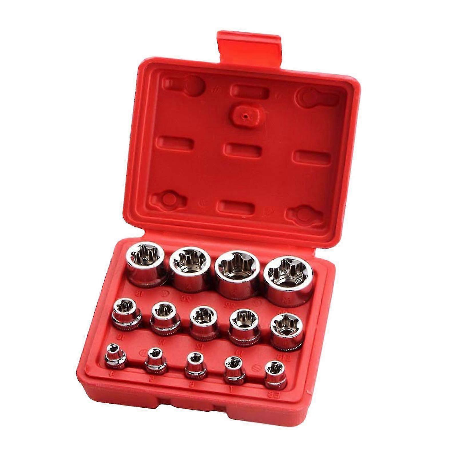 14Pcs External Torque Star Socket Set Drive Inverted Hexagonal Torx Impact Repair Tool Hand Tool Suit