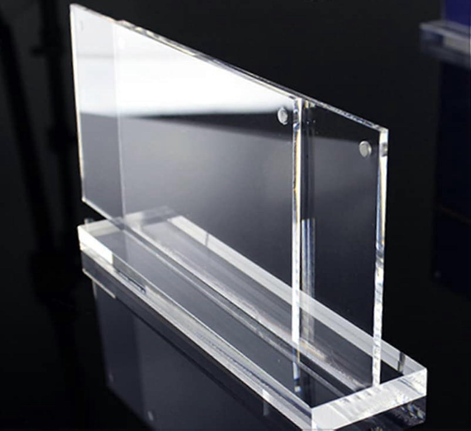 4x6 Acrylic Floating Picture Frame, T Shape Frameless Desktop Display, Horizontal Magnetic DualSided Tabletop Stand