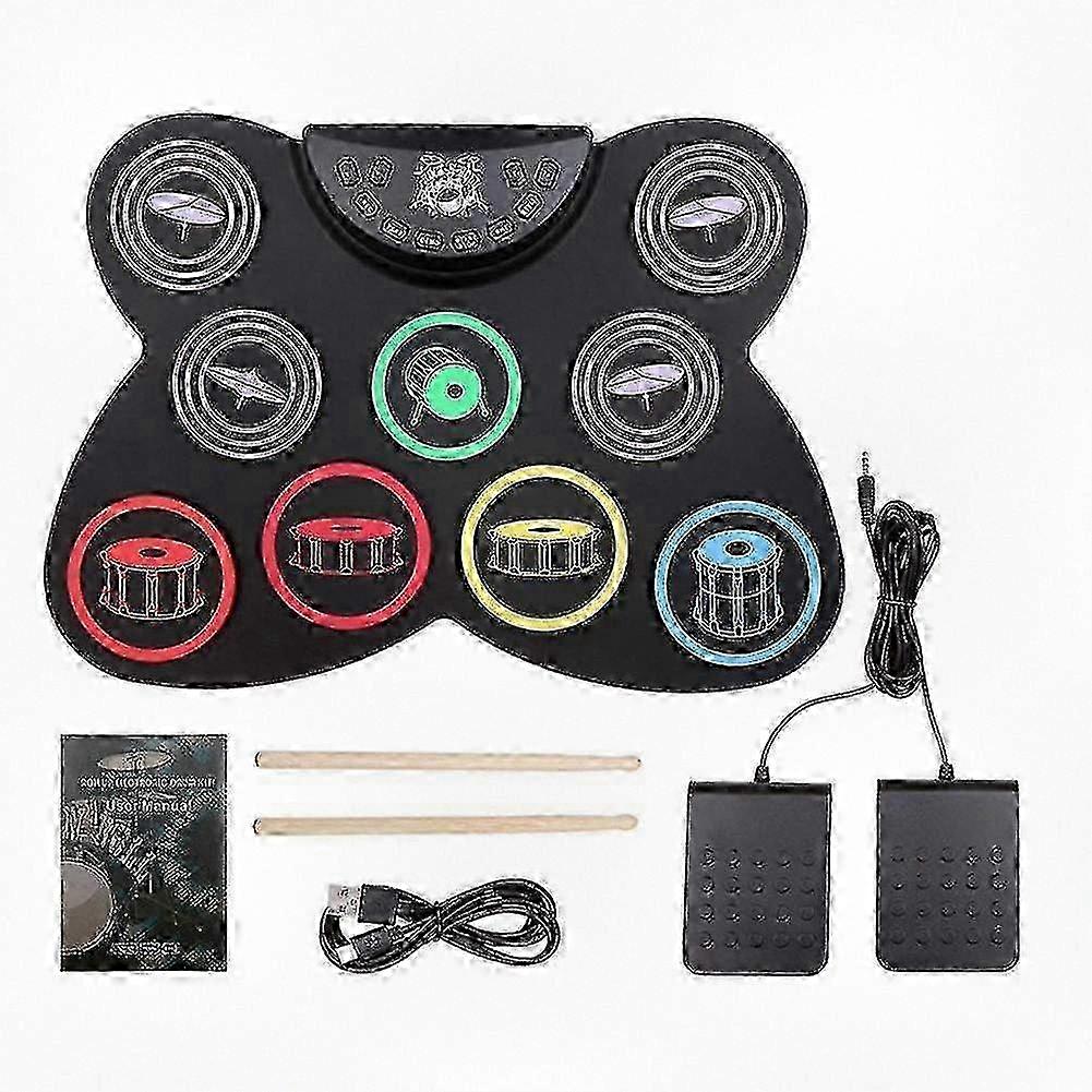 طقم طبل إلكتروني قابل للطي مع 9 وسادات سيليكون ومقبس سماعة رأس ومكبر صوت مدمج لتجربة موسيقية محسنة