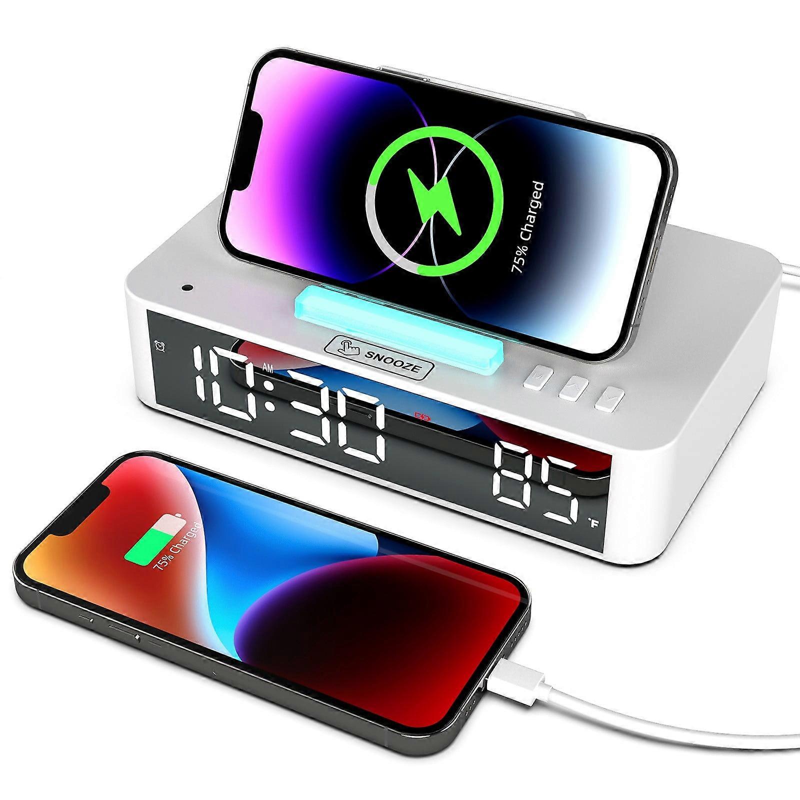 Clearance! Smart Clock with 10W Wireless Charging, Auto-Lift, LED Mirror, Atmosphere Light, Electronic Alarm, compatible with iPhone