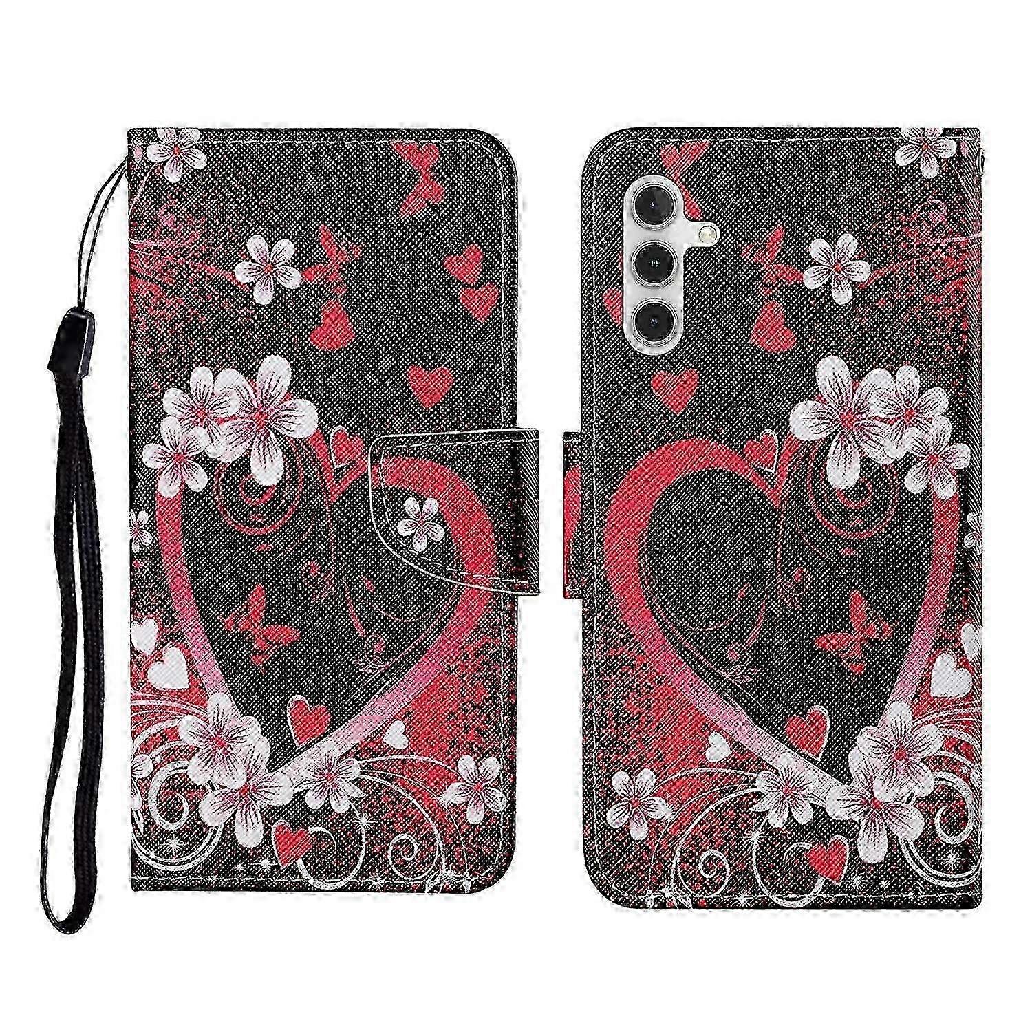 For Samsung Galaxy A56 5G Case Pattern Printing Protective Folio Phone Cover with Wrist Strap