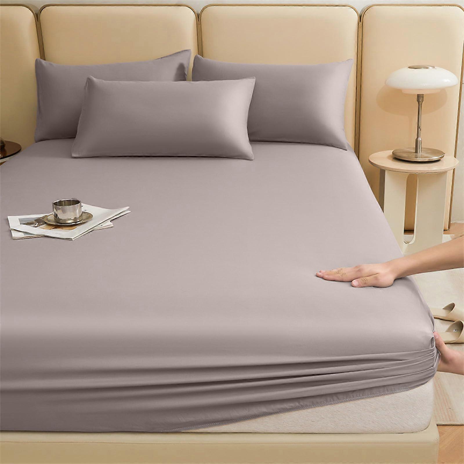 Fitted Bed Sheets 180x200 Light Gray Combed Cotton Jersey Soft Feel Deep Corner Pockets