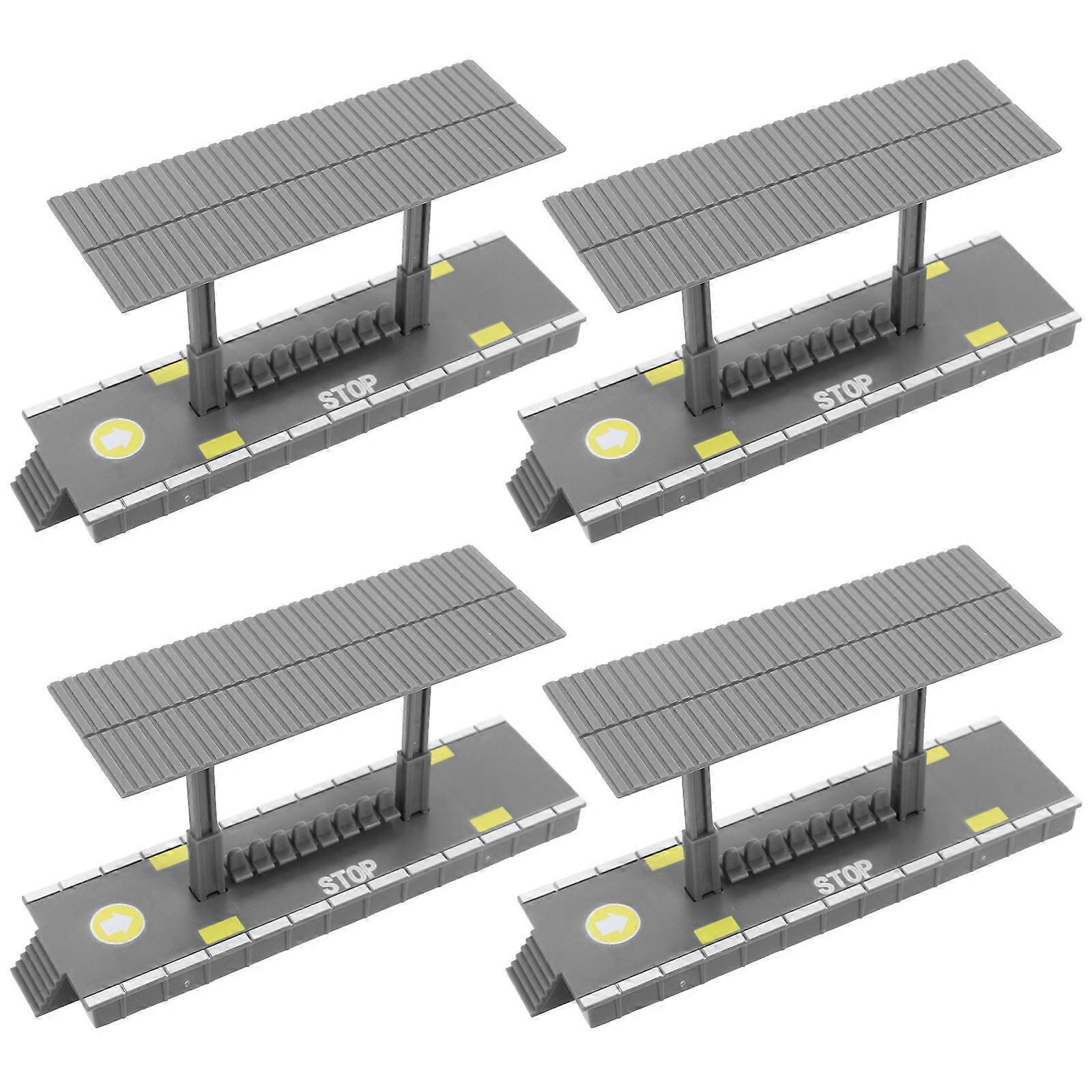 4Pcs DIY Train Platform Model Grey Railway Station for Decoration Set