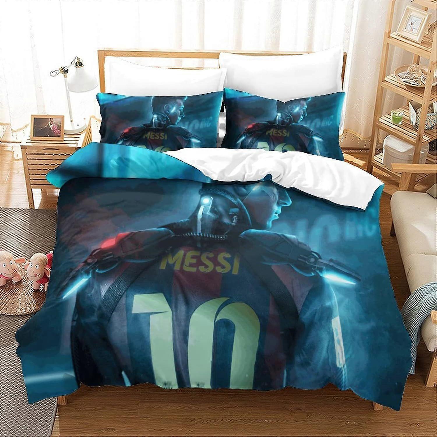 Messi Anime Edredom Covers Sets Cama Infantil Leve Soft E Respirável Impressão 3D Capa de Colcha Leve com Fronha para Crianças Adolescentes Adultos F