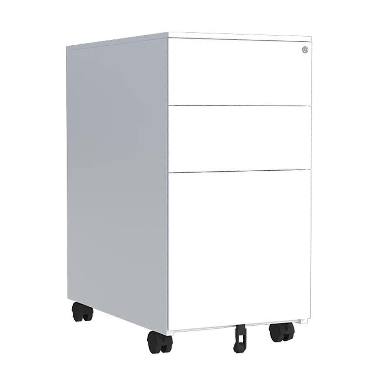 Mobile File Cabinet with 3 Drawers White Metal Office Storage on Wheels for Home or Under Desk Use