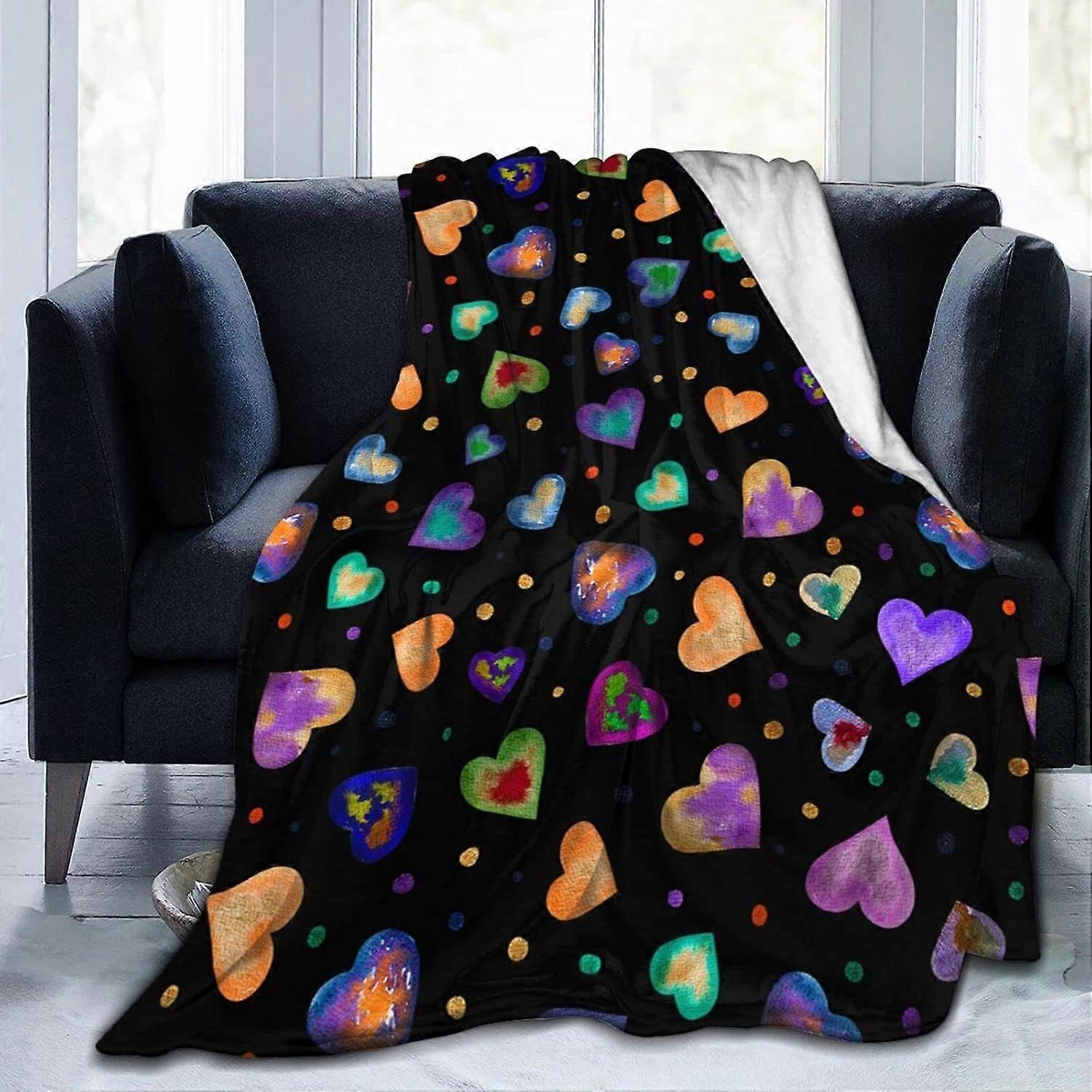 Soft Throw Blanket Colorful Hearts and Dots Soft Flannel Blanket Warm Washable Aldult Throws Blanket for Bed Sofa Couch-nbvcx183