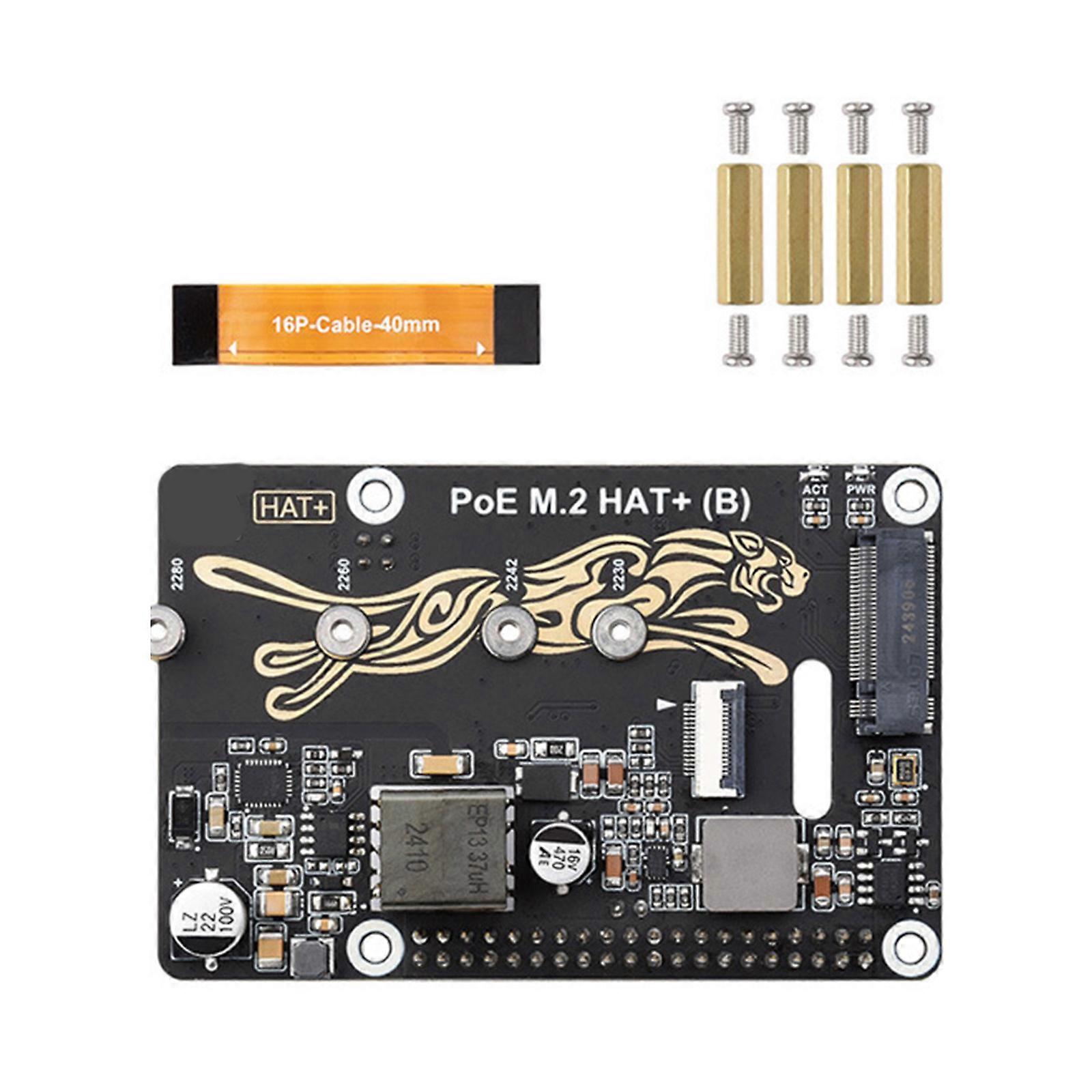 PCIe M.2 Adapter for RPi 5 Support NVMe Protocol Power Over Ethernet Power over Ethernet For M.2 SSD 2230/2242/2260/2280 Multicolor