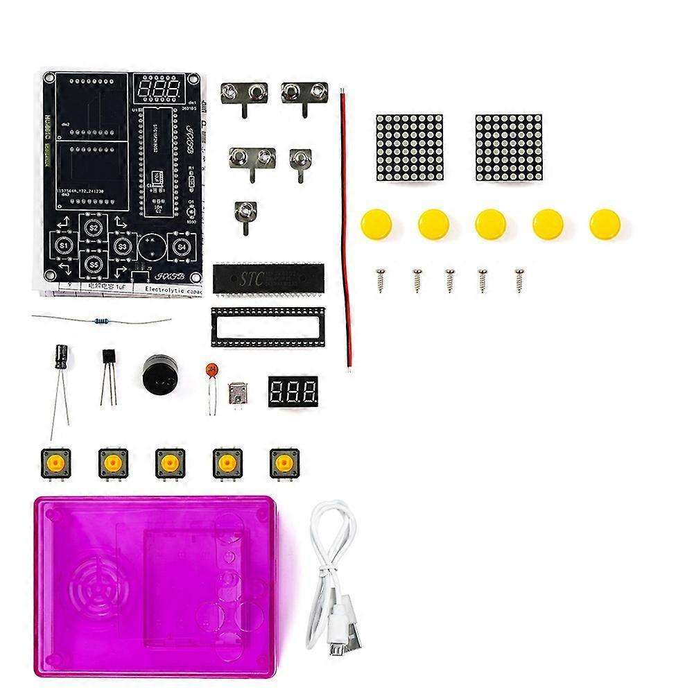 7 Pixel Game Console Electronic DIY Kits Handheld 51 Single-Chip Computer DIY Welding Practice Parts Red Purple