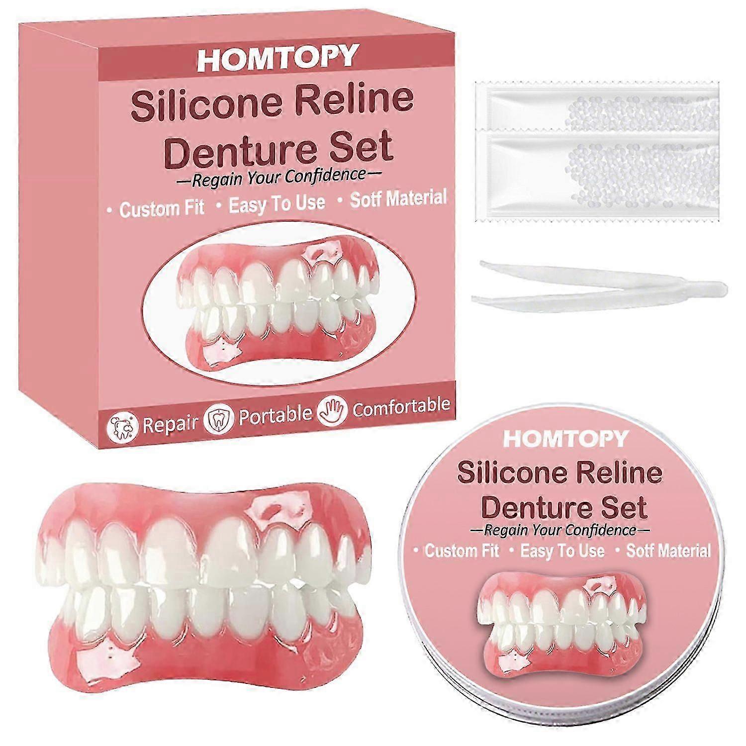 Moldable False Teeth - Silicone Reline Denture Set - Veneers Teeth for Women Men - Upper and Lower Matching Set - Fix Your Smile at Within Minutes