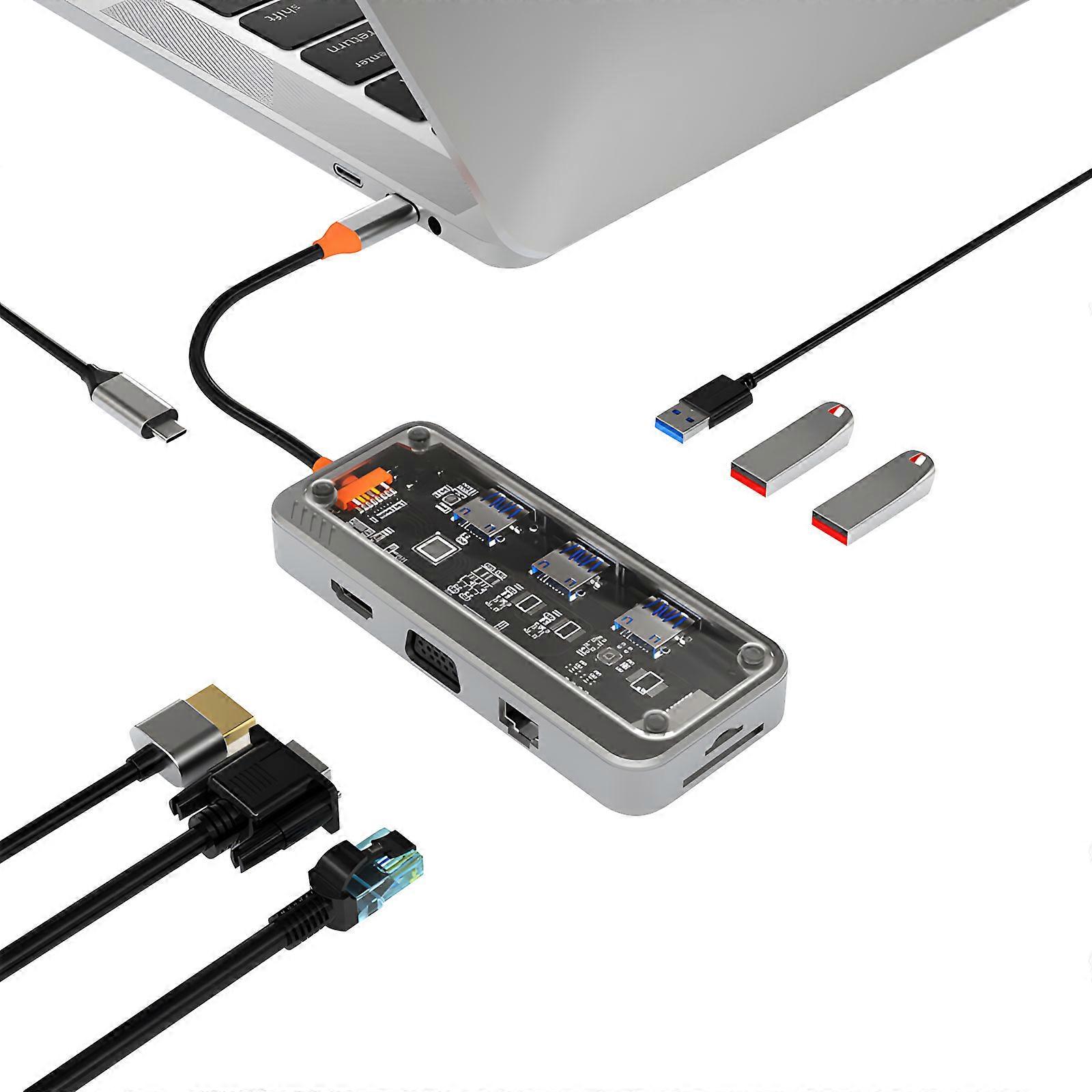 10 in 1 USB C Docking Station Multiport Adapter TF Card Reader Multiple 3.5mm VGA Dock Station USB for Notebook Laptop Multicolor